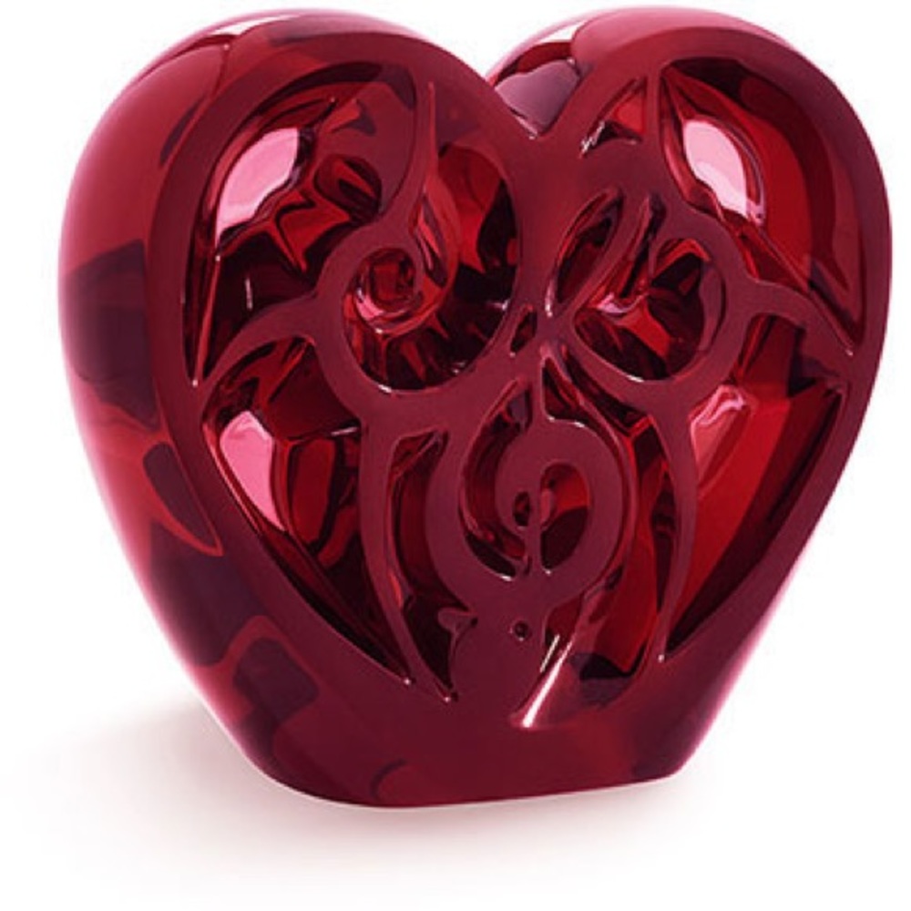 Lalique Crystal Music Is Love Heart Sculpture Red